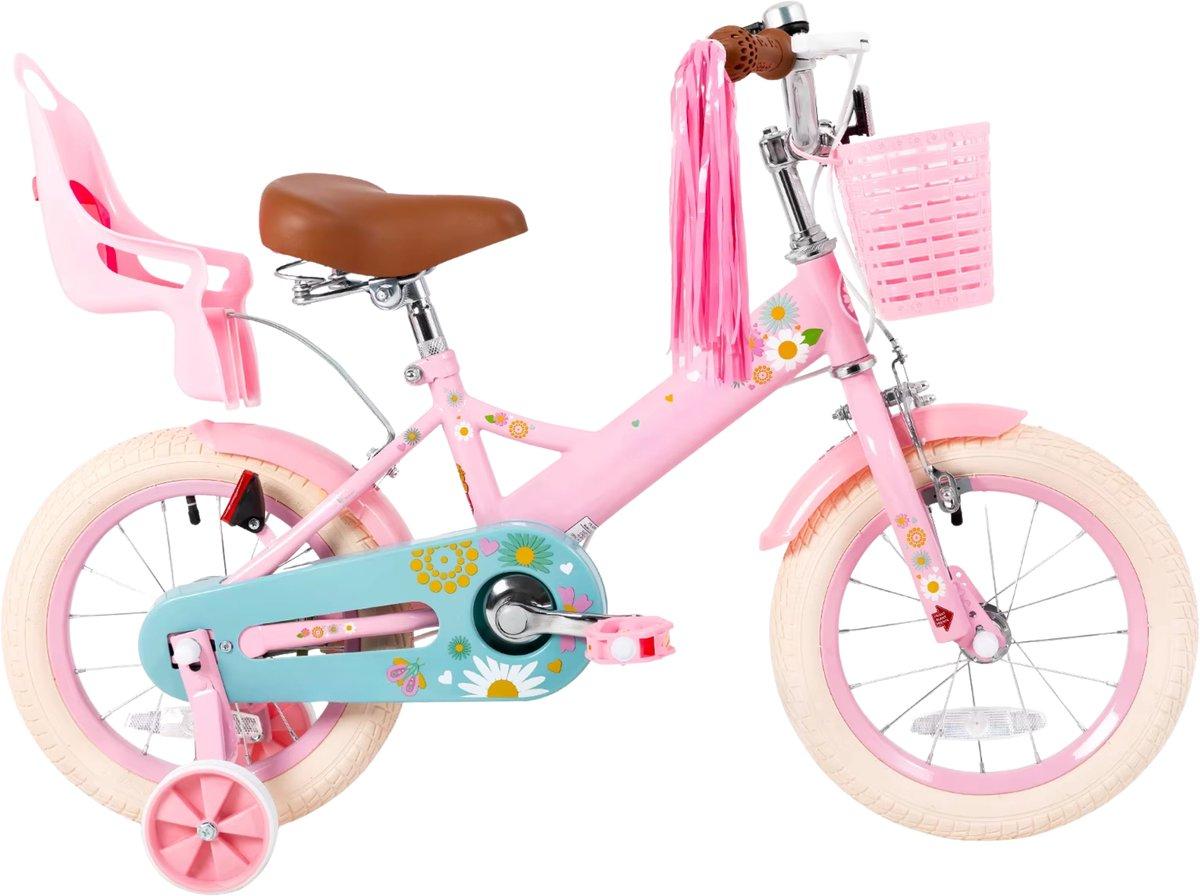 Kinderfahrrad 16 Zoll (40,5 cm) Mädchen - Mit Stützrädern, Korb, Klingel & Puppensitz - Rosa