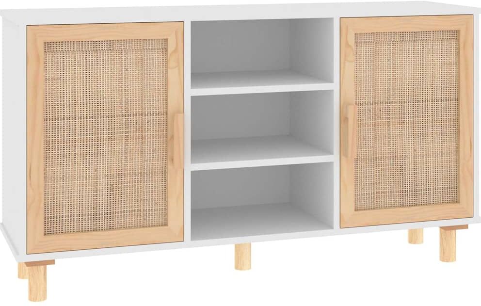 vidaXL Buffet Blanc 105x30x60 cm Bois de pin massif et rotin naturel