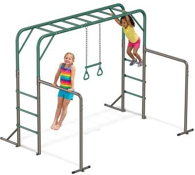 Klokick 400lbs 3-in-1 Heavy Duty Metal Monkey Bar Set, Outdoor Playset with Gymnastics Bars & Trapeze Swing for Backyard Outdoor