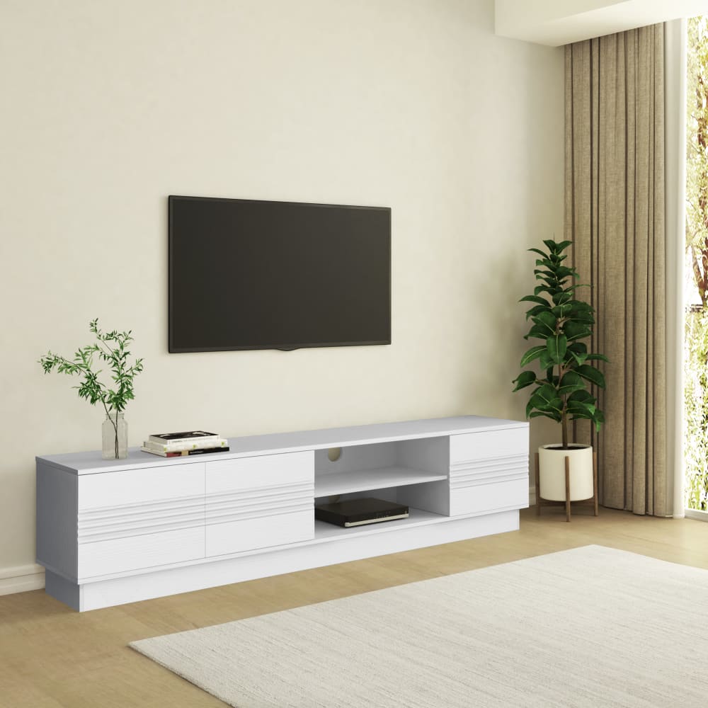 Loft24 Meuble tv avec 3 portes en blanc Blanc 38x45x200cm