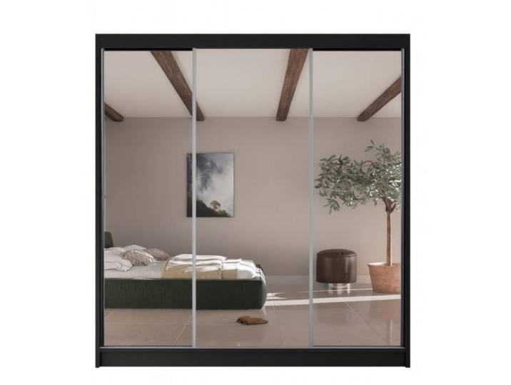 Sepro Meble Schrank Schwarz V200 Schiebetüren Mit Spiegel, 200x215x61 cm, Schlafzimmer, Kleiderschränke, Schwebetürenschränke
