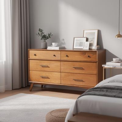 Benjara Amy 60 Inch Wide Dresser, 6 Drawers, Angled Legs, Brown Solid Wood