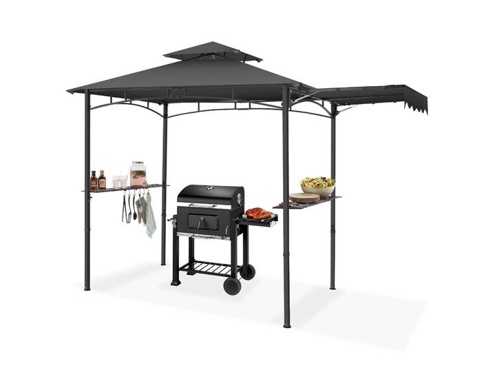 Grillpavillon Maracaibo mit Markise, wetterfest, Winddach - anthrazit