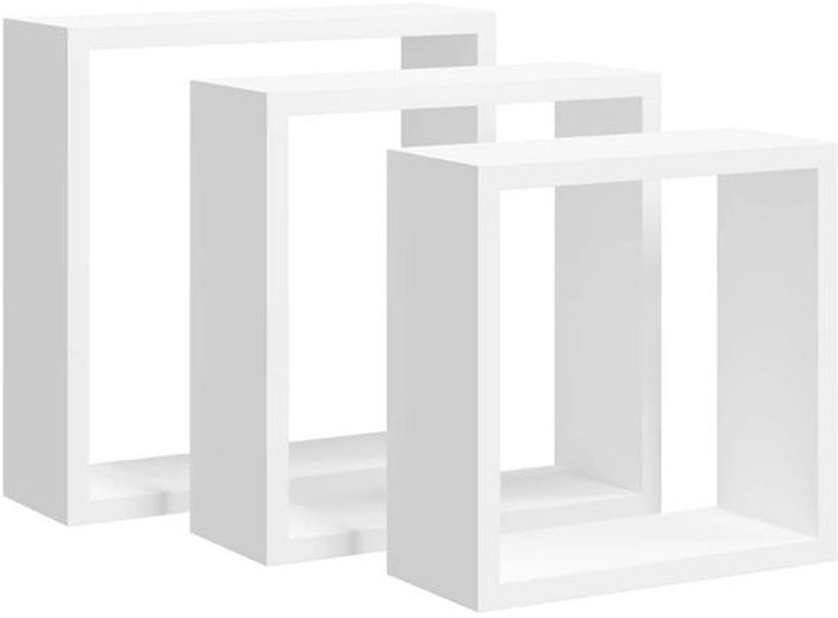 Set van 3 witte kubus wandplanken van MDF voor decoratie