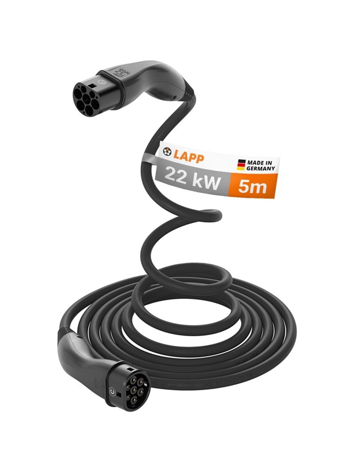 LAPP Type 2 HELIX Convenience Charging Cable, up to 22 kW, 5 m, black