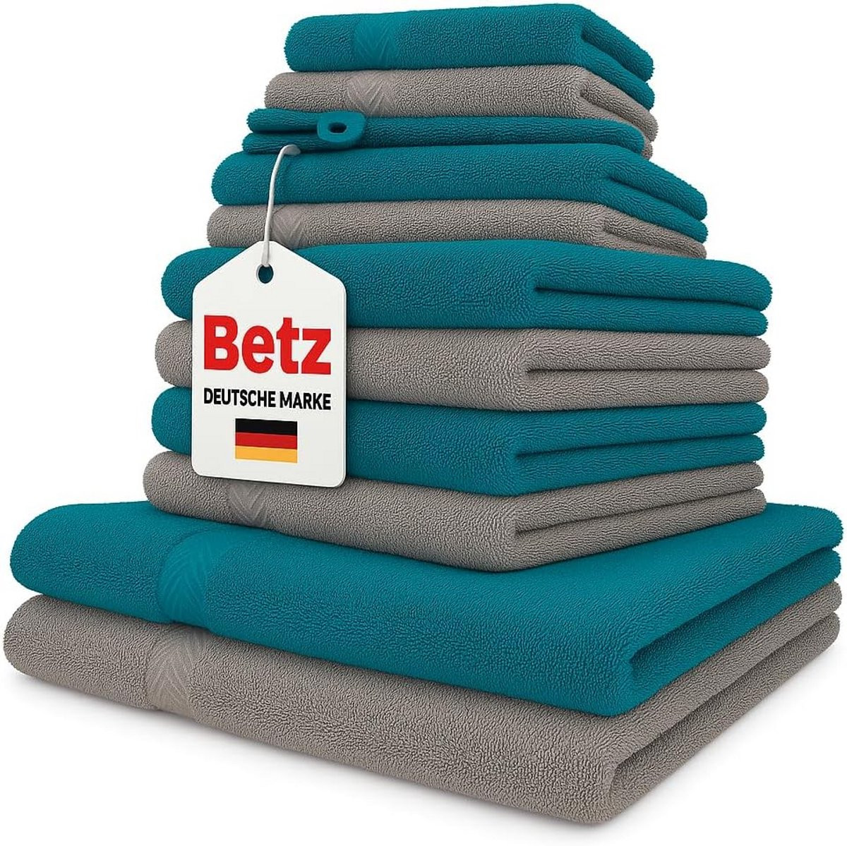 Luxe Katoenen Handdoekenset Petrol & Stone - 10-Delige Badtextiel Set voor Volwassenen