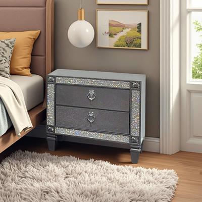 ZWYO HOSIMU "26""Wood Nightstand Bedside Table, Modern Glam End Table Side Cabinet with Sparkling Crystal-Like Acrylic Trim for Bedroom"