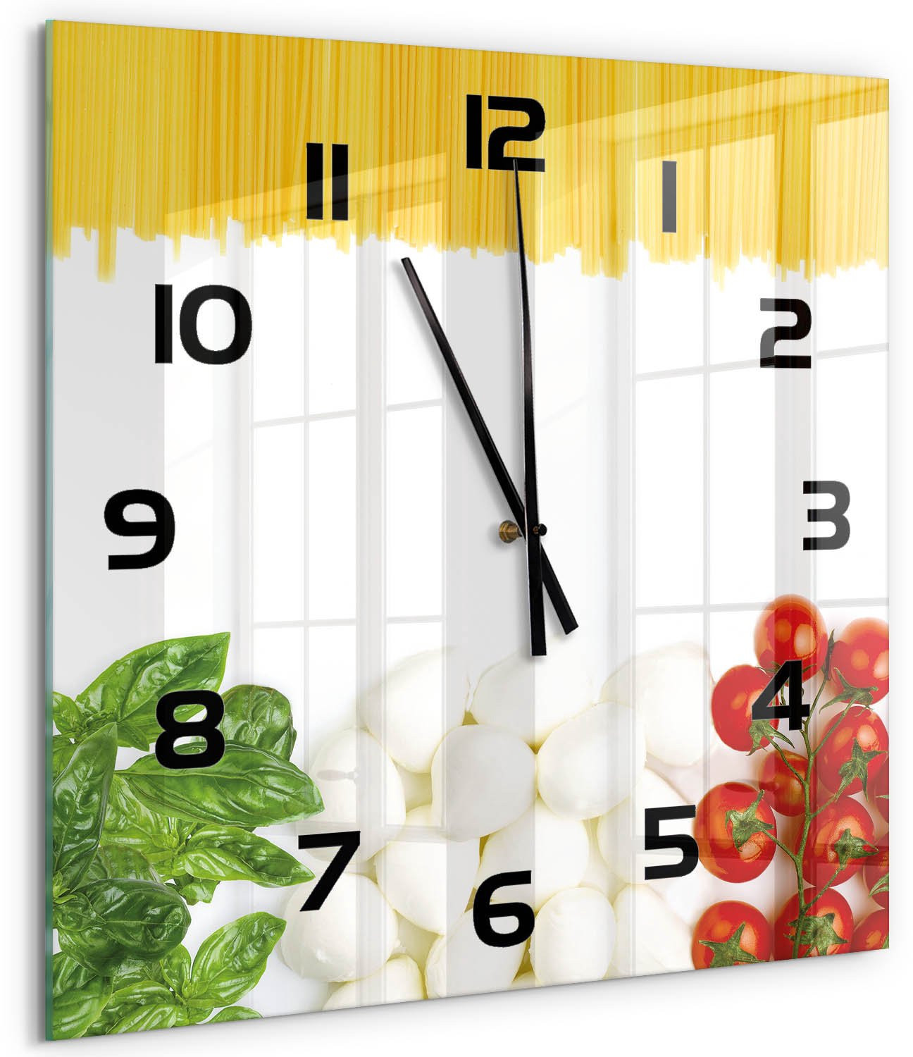 Tulup Wandklok Italiaanse vlag Moderne Glazen Wandklok met Zwarte Handen - 60 x 60 cm - Veelkleurig