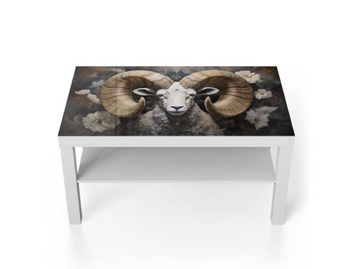 DEQORI Glastisch weiß groß 90x50 cm Motiv Naturkraft Widder ausgefallener Beistelltisch aus Glas Hochglanz Couchtisch fürs Wohnzimmer moderner Couch Tisch mit Design