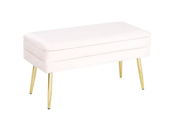 Bout de lit en velours blanc avec coffre DURHAM