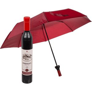 Out-of-the-Blue Regenschirm Weinflasche, dunkelrot, manuell, Ø 90 cm, 30,5 cm, Taschenschirm