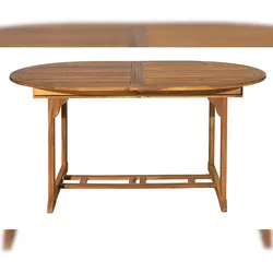 Möbilia Gartentisch oval | 150 x 100 cm | ausziehbar | Akazie-Holz natur | B 150-200 x T 100 x H 75 cm