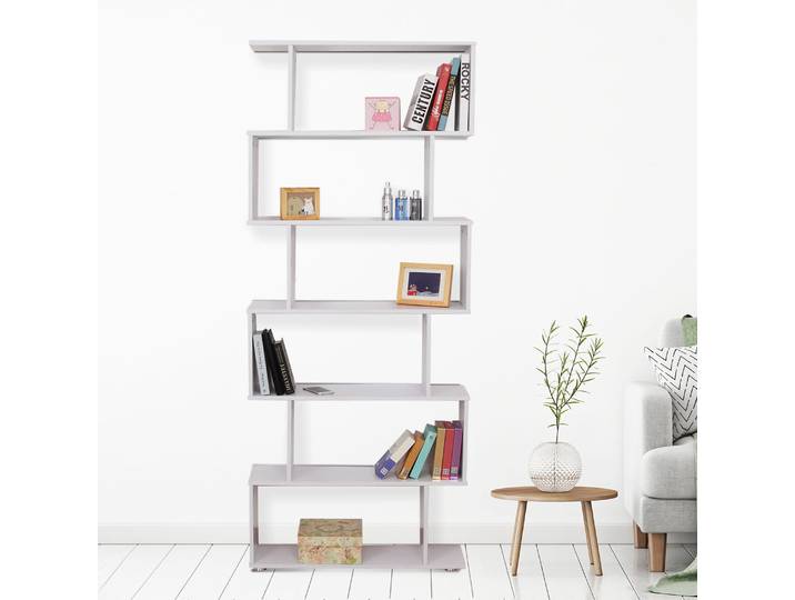 Homcom Bibliothèque Étagère Zig Zag en Bois Blanc 80 x 25 x 192 cm