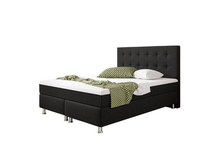 Homeline Boxspringbett Boxspringbett Köln Plus 140x200 cm Webstoff Braun/Anthrazit /Schwarz (Set Angebot), Taschenfederkernmatratze