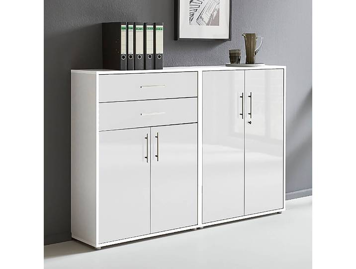 Armoire murale - 2 éléments A 85 x 114 x 33cm Blanc/Blanc/Blanc brillant