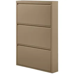 Schuhschrank Sabine aus Metall, modernes Design, sandfarben, drei Fächer, platzsparend