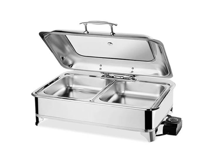 VFDZ 9L Chafing Dish Elektrisch mit Glasdeckel, Temperatur Einstellbar(1/2) Professional Elektrischer Chafing Dish, Speisewärmer Buffetwärmer für Buffet, Edelstahl, Einfache Reinigung und Wartung