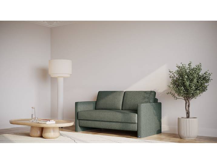 BRUNO Schlafsofa 140cm in Dunkel Waldgrün Schmal stabiles Massivholz & Boxspringkomfort