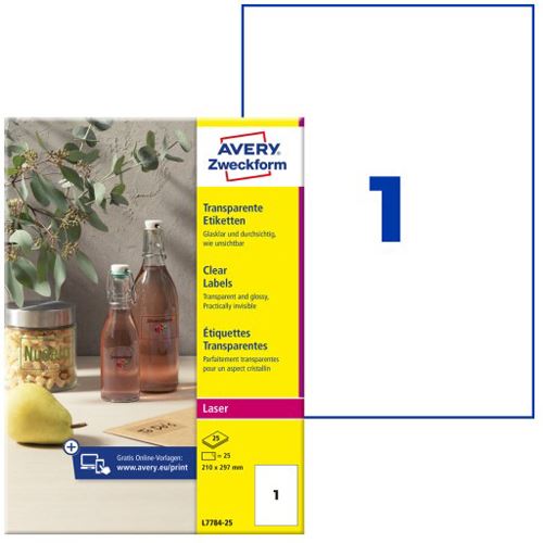 AVERY Zweckform Crystal Clear Etiketten, 210 x 297 mm