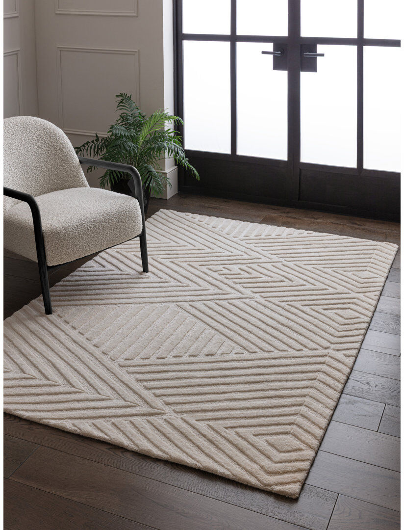 Natur Pur Mendez Aariona Hand Tufted Geo Ivory Area Rug Ivory Rectangle 120cm x 170cm