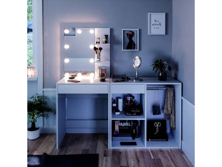 Vicco Kaptafel met licht Isabelle , Wit 140 cm