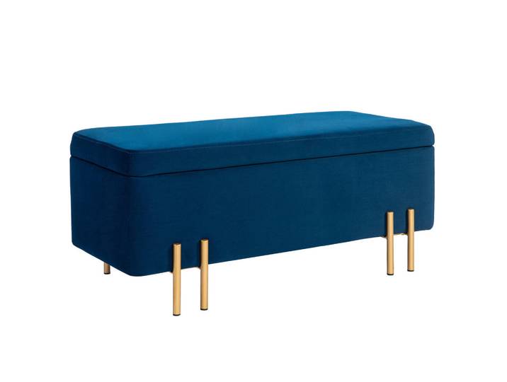 Homcom Truhenbank Metall, Kautschukholz, Schaumstoff Dunkelblau, Blau, 40x42x100 cm, Esszimmer, Bänke, Sitzbänke