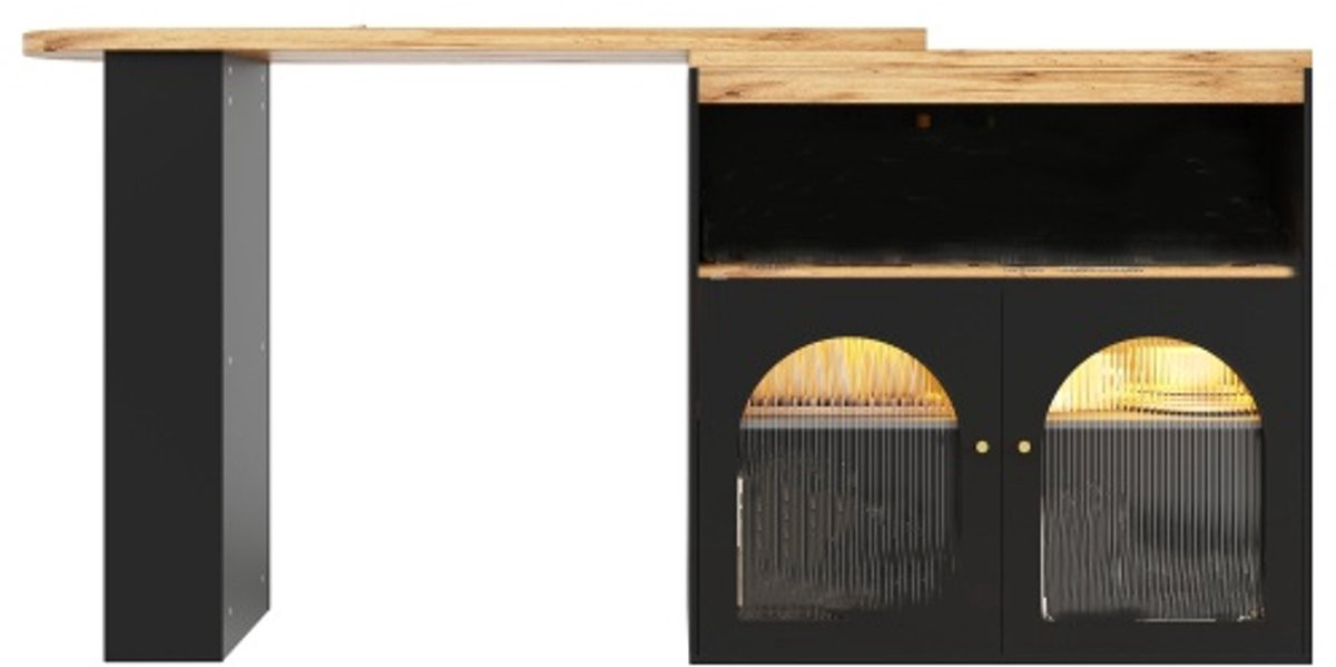 Gotagee Uitschuifbare Bartafel met Opbergruimte en LED-verlichting, Zwart