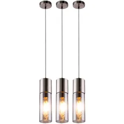 3er Set Pendel Decken Leuchten Wohn Ess Zimmer Glas Hänge Lampen rauch