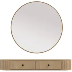 KONSOLENTISCH Halay Eiche Cremona 2 Schubladen mit runden Kanten + Rund Spiegel 100 cm