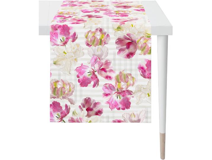 Tischläufer APELT 6405 SPRINGTIME, Frühjahrsdeko, Frühling , rosa (weiß, rosa, natur), B:48cm L:140cm, Baumwolle, Polyester, Tischdecken, Tischläufer, Digitaldruck