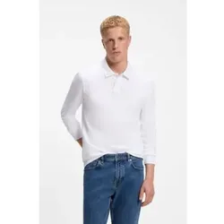 BOSS für Herren. 50507704 Schmal geschnittenes Poloshirt aus weißem Piqué (S), Lässig, Baumwolle, Klassisch, Langarm