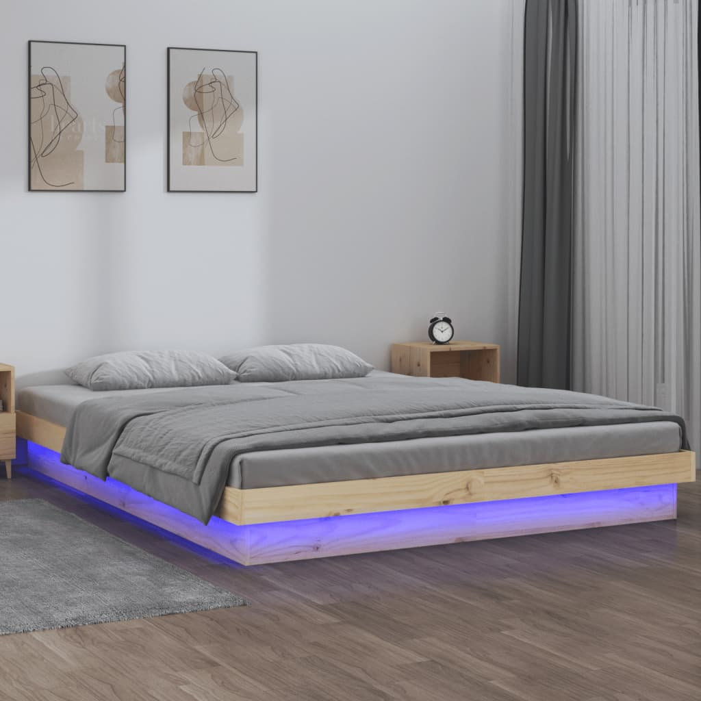 Metro LED Bed Frame Solid Wood Brown Double (4'6)