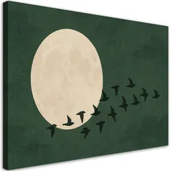 LEINWANDBILD Vogelschwarm Minimalismus Beige Grün 120x80cm