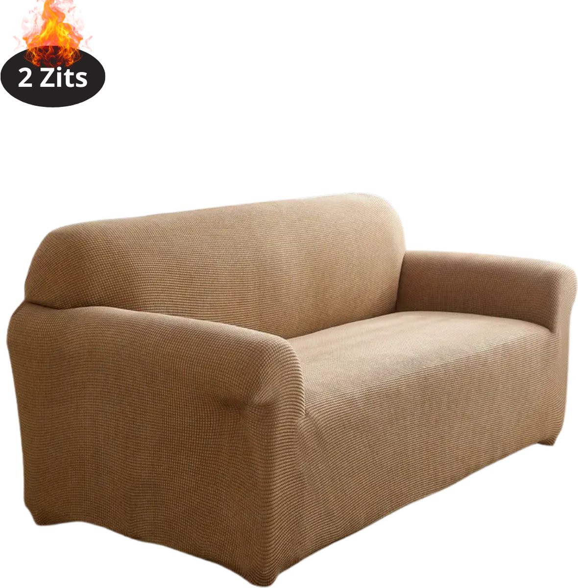 Livano Bankhoes Stretch Sofa Cover Effen Khaki 2 Zits