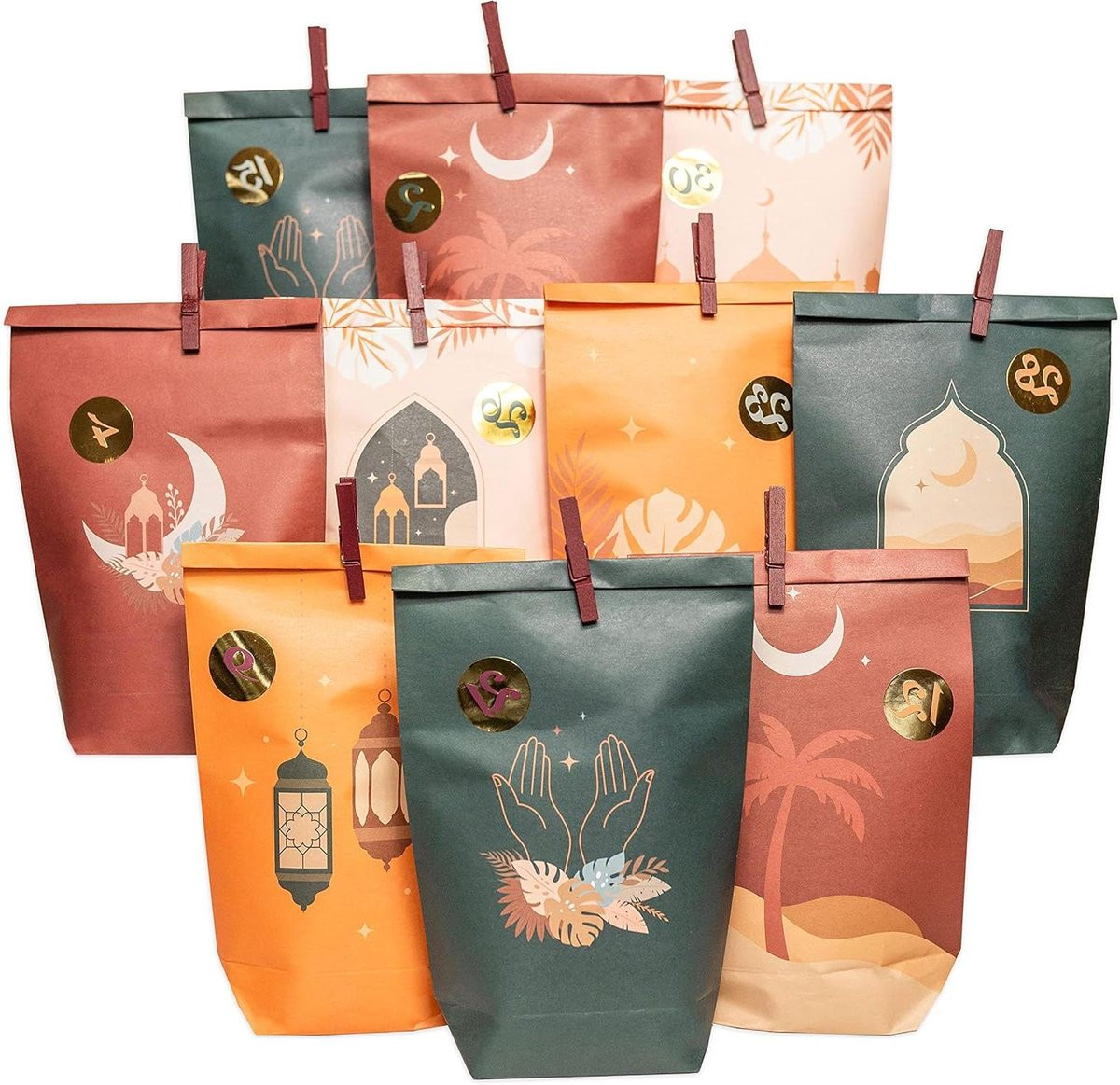 Ramadan Kalender met 30 zakjes voor knutselen en vieren in Boho stijl