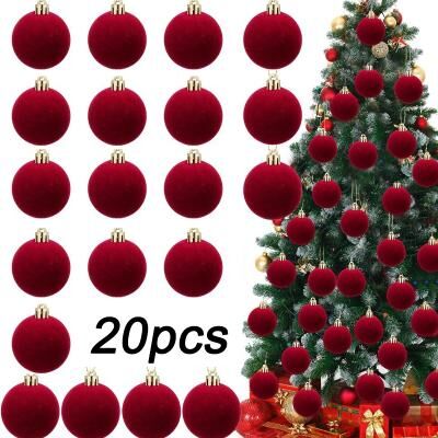 Lush Living Finds Tree Flocked Ball Hanging, Wine Red Velvet Christmas Balls, Home Decor Pendents Festival Party Supplies Gift Tree Flocked Ball Hanging, Wine Red Velvet Christmas Balls, Home Decor Pendents Festival Party Supplies Gift