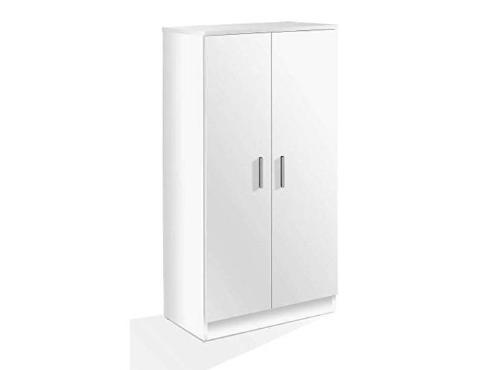 Multifunktions-Kleiderschrank mit zwei Türen mit sechs Einlegeböden, Farbe Weiß, Maße 55 x 108 x 36 cm