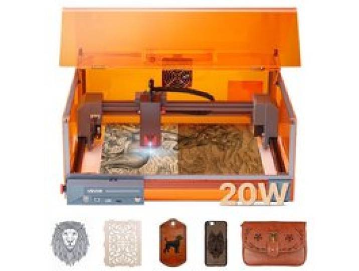 VEVOR Lasergravierer, 20 W, Lasergravur- & Schneidemaschine mit Gehäuse, Laserschneider, Graviermaschine, 7000 mm/min, 300x300 mm Arbeitsbereich, für Holz, Leder, Glas, bestimmte Metalle, Klasse 1