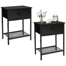 Relaxdays Nachttisch 2er Set Schublade & Ablage Schwarz