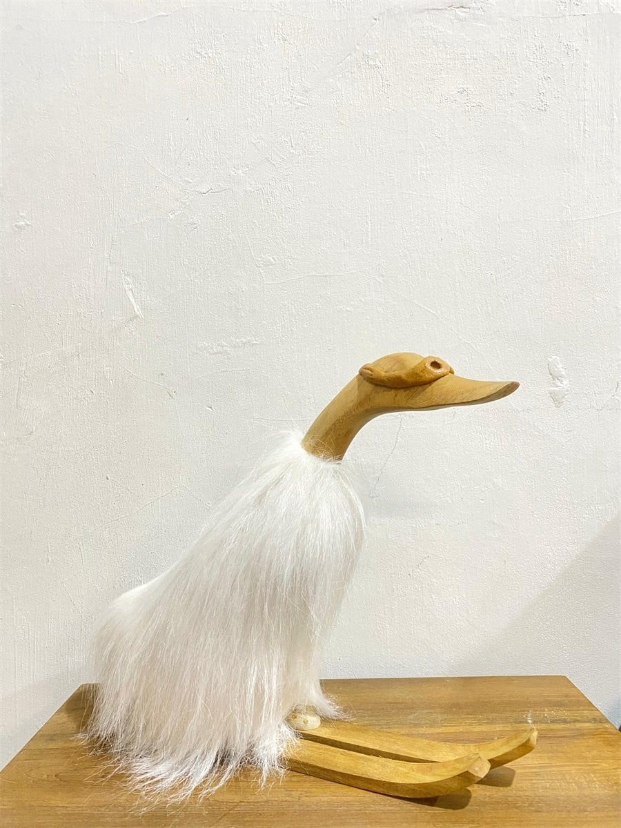 Ludo Houten eend Medium met kunstbont wit