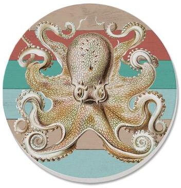 CounterArt "Octopus 4 Pack Absorbent Stone Coaster with Protective Cork Backing Made in The USA 4"" Round, Easily Wipes Clean"