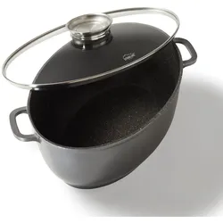 STONELINE® Gourmet Bräter oval mit Aroma-Glasdeckel