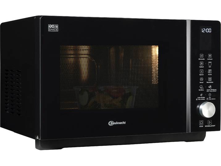 BAUKNECHT Mikrowelle MF 255 B , schwarz, B:49cm H:32,5cm T:46,8cm, Mikrowellen, ExtraSpace-Garraum ohne Drehteller mit Dampfgar- und Grillfunktion, Mikrowelle