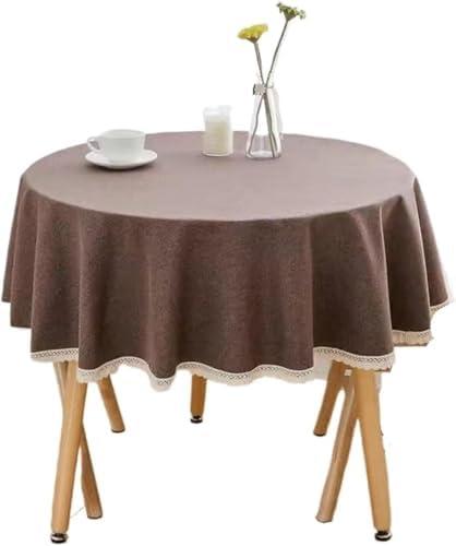 Runde Tischdecke zum Schutz der Tischoberfläche - einteilige Tischdecke aus Baumwoll-Leinen-Spitze zur Dekoration des Esszimmer-Teetisches (120cm)