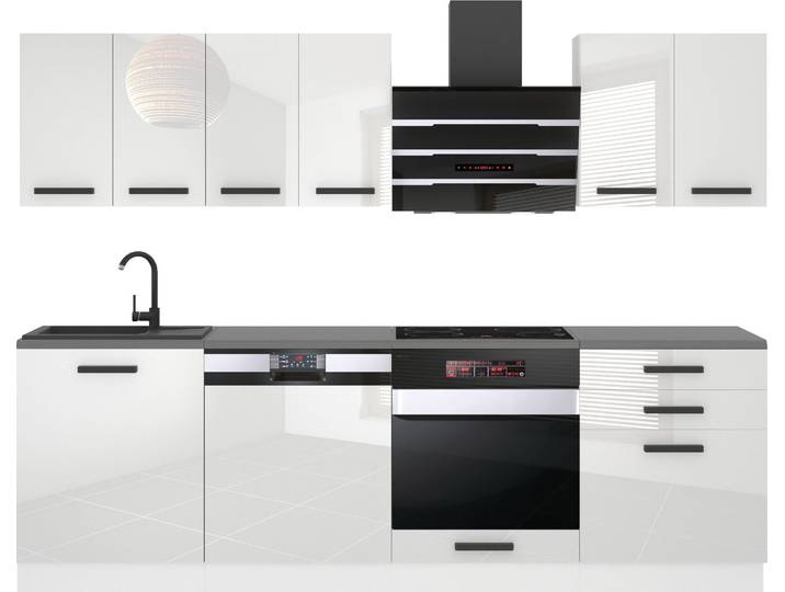 Belini Cuisine bloc Susan - Meubles de cuisine 240 cm Cuisine équipée sans appareils électroménagers avec meubles suspendus et meubles bas\, sans plans de travail\, blanc brillant