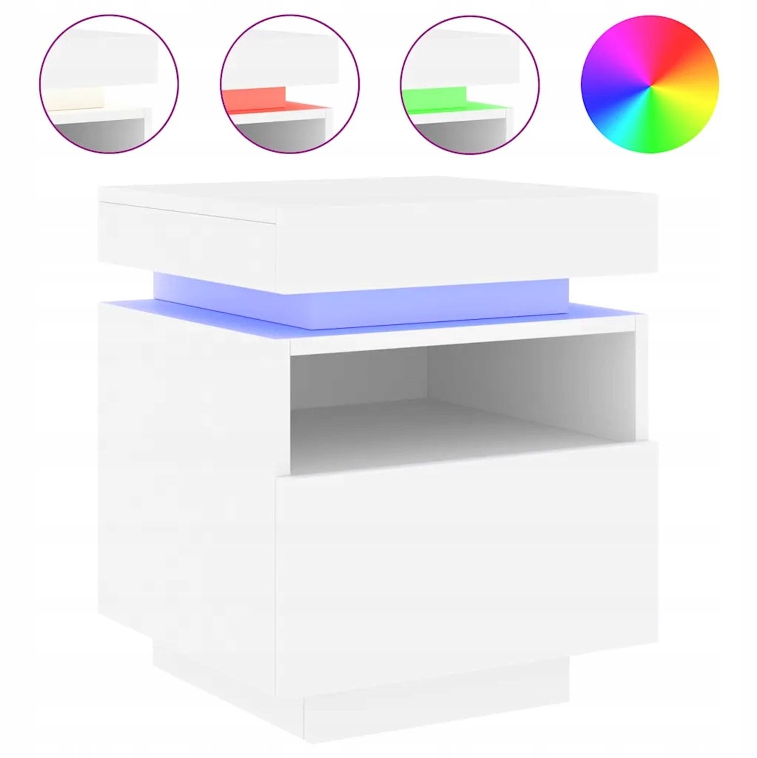Modern wit nachtkastje met geïntegreerde LED RGB verlichting