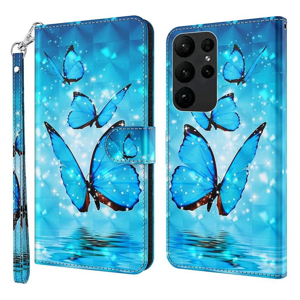 Cover-Discount Etui Glitzer Effekt Schmetterling blau (Samsung Galaxy S24 Ultra) (660171387H)