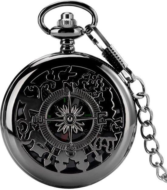 Unyqoos Retro metalen zakhorloge-kompas met ketting en lichtgevende markeringen