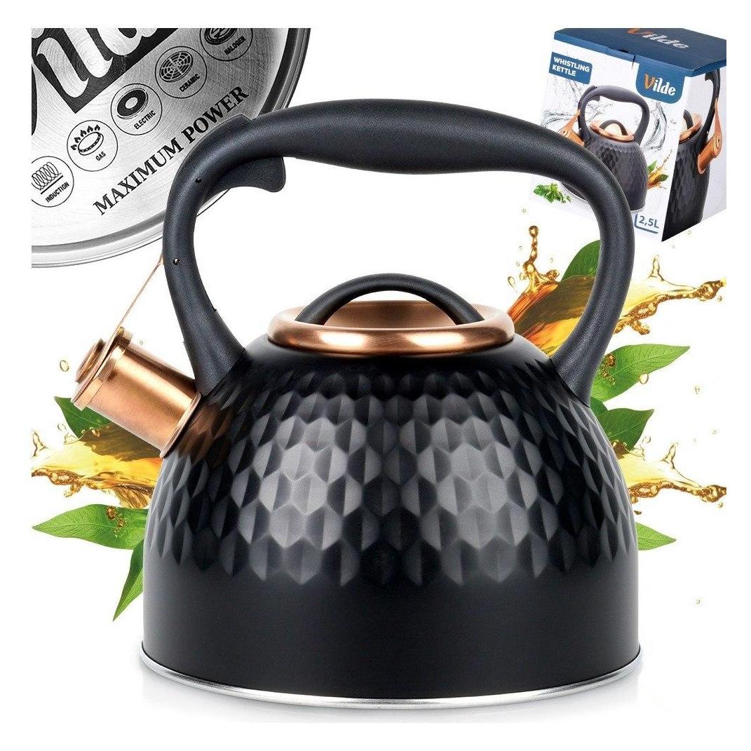 Vilde Traditioneller Stahl-Wasserkocher mit Pfeife, für Induktion und Gas, schwarz, 2,5 l (2.50 l) (76521398)