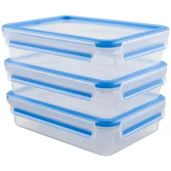 emsa Frischhaltedosen CLIP & CLOSE 5.8 cm hoch 3x 1,2 l transparent, blau